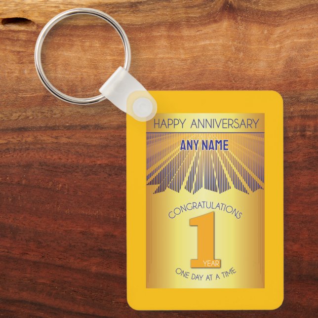1 Year Sober Anniversary | Golden Ray 12 Step Keychain (Front)