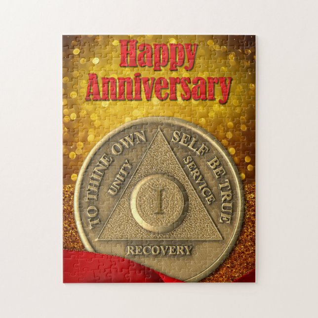 1 Year Sober Coin Glitter Happy Anniversary Jigsaw Puzzle (Vertical)