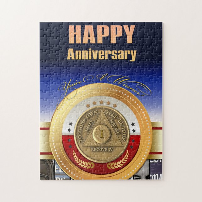 1 Year Sober Recovery Coin You're A Winner Award Jigsaw Puzzle (Vertical)