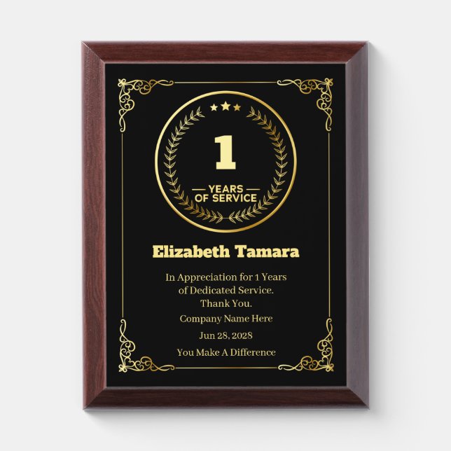 1 Year Work Anniversary | Employee Appreciation Award Plaque (Vertical)