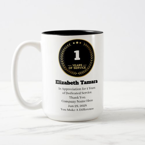 1 Year Work Anniversary  Employee Appreciation Two_Tone Coffee Mug