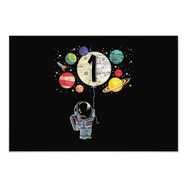 1 Years Old Birthday Boy Astronaut 1st Birthday Photo Print (Front)
