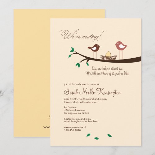 1 Yellow Egg Nesting Birds Baby Shower Invitation