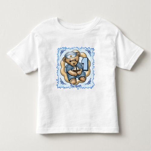 1 Yr Old Birthday Sailor Bear custom name T_Shirt