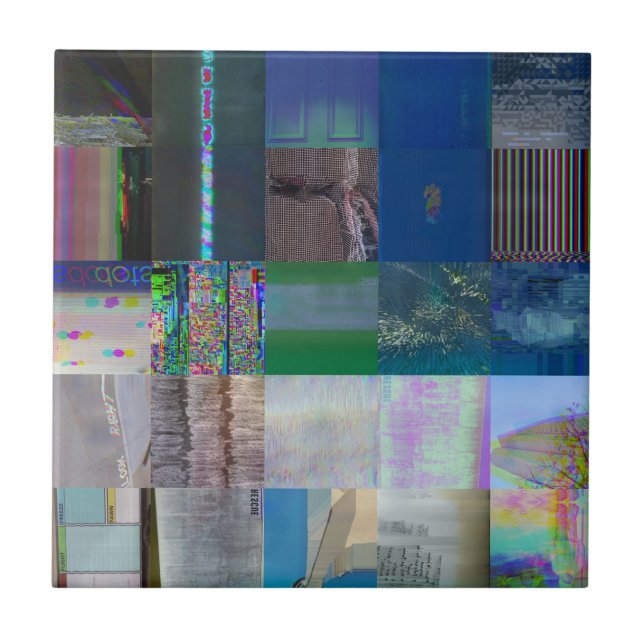 1C9984DA Glitch Art Digital Distortion Vaporwave Ceramic Tile (Front)