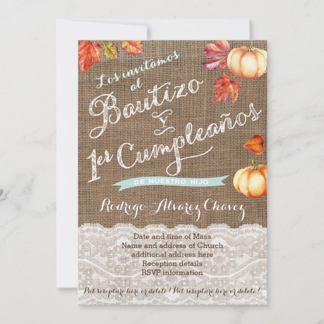 1er cumple y Bautizo, invitaciones calabazas Invitation (Front)