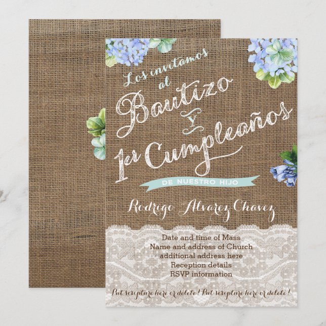 1er cumple y Bautizo, invitaciones niño Invitation (Front/Back)