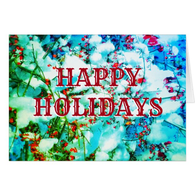 1HAPPY HOLIDAYS RED BERRIES horizontal Cards (Front Horizontal)
