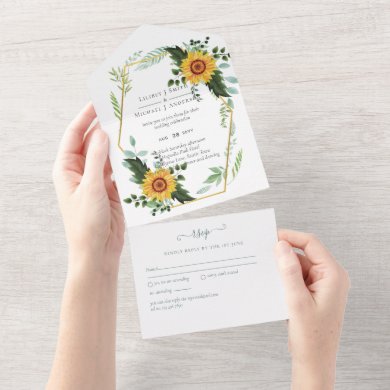 1in3 Sunflowers Greenery Wedding RSVP Invites