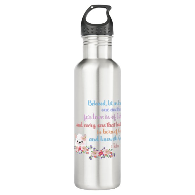 1John4:7 Bible Verse Stainless Steel Water Bottle (Front)