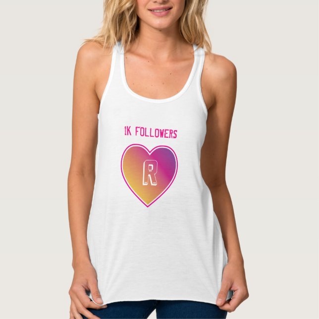 1K Followers Heart and Monogram on Sunset Pattern Tank Top (Front)