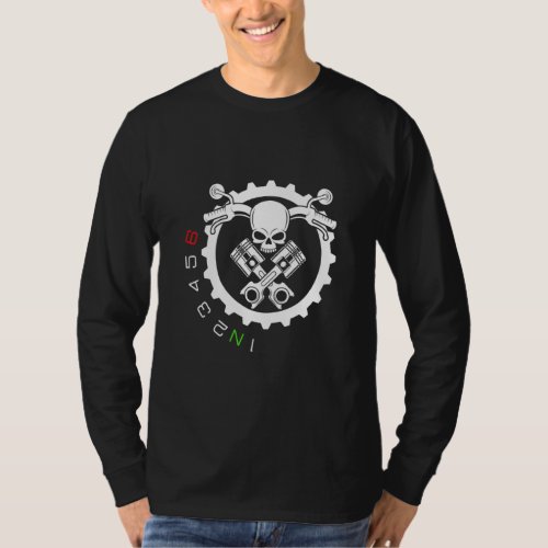1n23456  Motorcycle Skull Gear Shift  T_Shirt