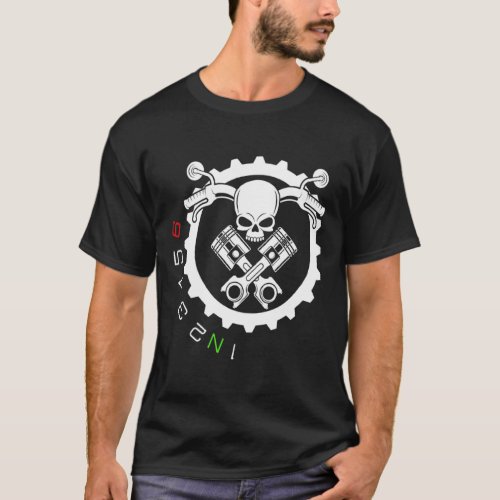1n23456  Motorcycle Skull Gear Shift  T_Shirt