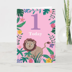1sr Birthday  floral Little Jungle Lion Card