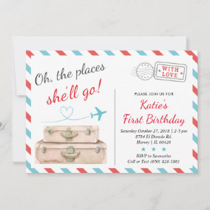 1st 2nd 3rd Airplane Travel Birthday Party Girl Invitation