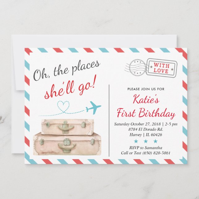 1st 2nd 3rd Airplane Travel Birthday Party Girl Invitation (Front)