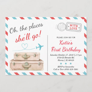 1st 2nd 3rd Airplane Travel Birthday Party Girl Invitation
