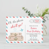 1st 2nd 3rd Airplane Travel Birthday Party Girl Invitation (Standing Front)