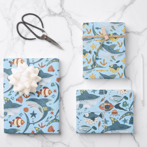 1st 2nd 3rd Birthday Shark Party Ocean Sea Boys Wrapping Paper Sheets