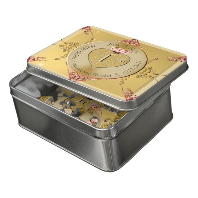 1st/50th  Golden Ochre Wedding Anniversary  Jigsaw Puzzle (Lid Open)