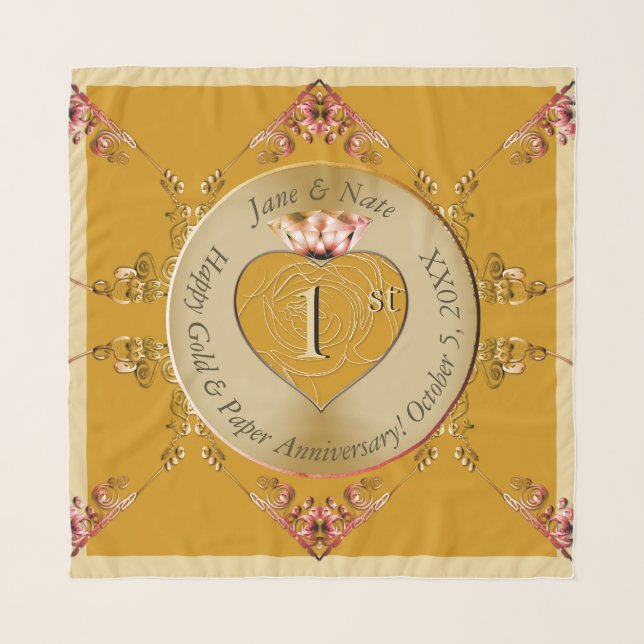 1st/50th Golden Ochre Wedding Anniversary  Scarf (Front)