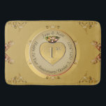 1st/50th Wedding Anniversary Golden Bath Mat<br><div class="desc">Alas, a gorgeous bath mat to honor your 1st or 50th wedding anniversary with a heart emblem and medallion text, how special is that?! Golden ochre with ornate heart graphics, for a touch of the romantic. If you wish for any customization or illustration made just for you, just message me...</div>