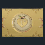 1st/50th Wedding Anniversary Golden Cloth Placemat<br><div class="desc">Alas, a delightful and classically designed placemat to honor your 1st or 50th wedding anniversary, how special is that?! Golden ochre with ornate heart graphics, for a touch of the romantic. If you wish for any customization or illustration made just for you, just message me and I'll get right back!...</div>