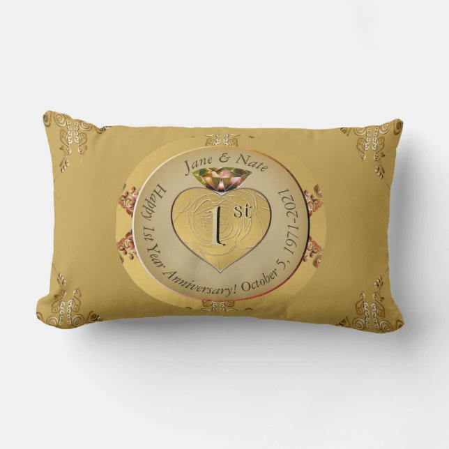 1st/50th Wedding Anniversary Golden Lumbar Pillow (Front)