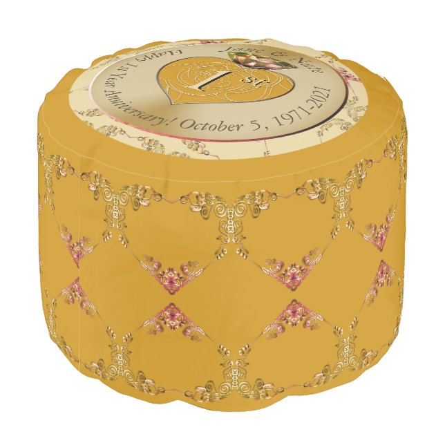 1st/50th Wedding Anniversary Golden Ochre Pouf (Angled Back)