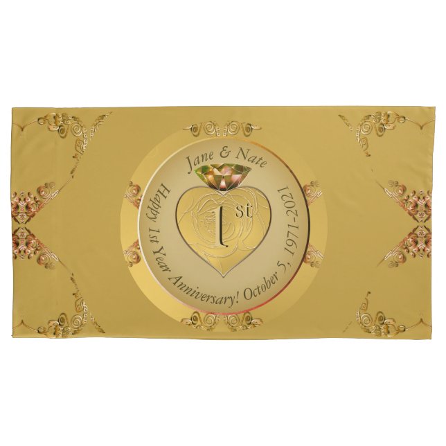 1st/50th Wedding Anniversary Golden Pillow Case (Front-Left)