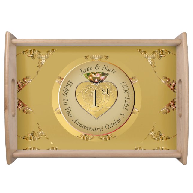 1st/50th Wedding Anniversary Golden Serving Tray (Front)