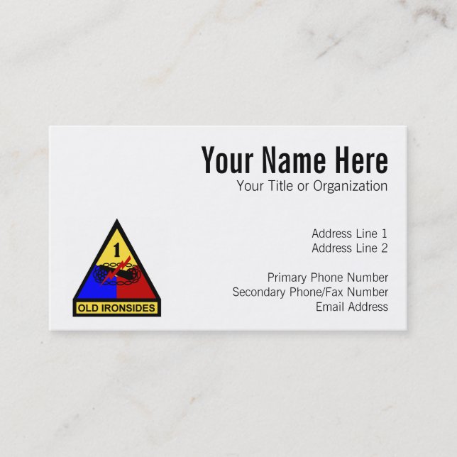 1st AD Old Ironsides Patch Business Card (Front)