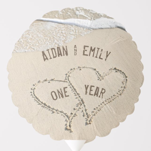 1st Anniversary Beach Hearts Balloon (Front)