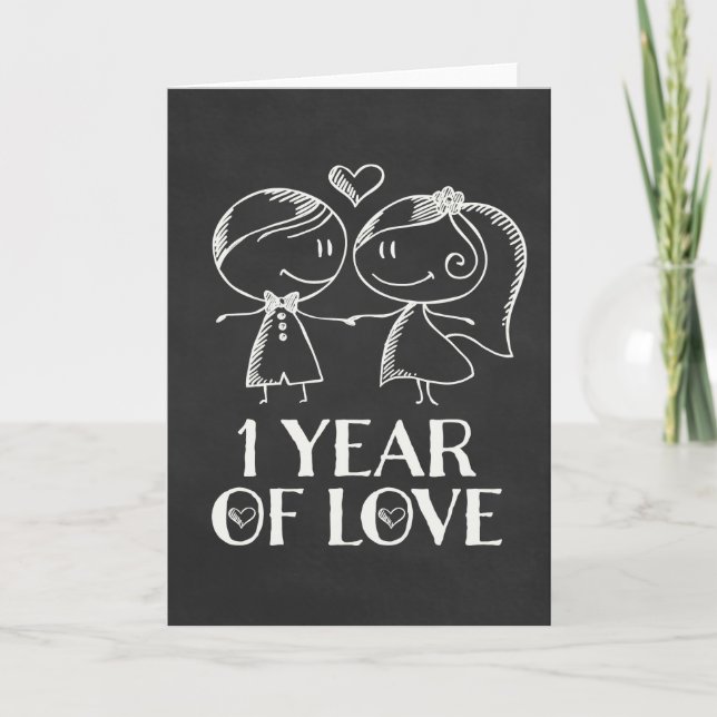 1st Anniversary Chalk board couple Card (Front)