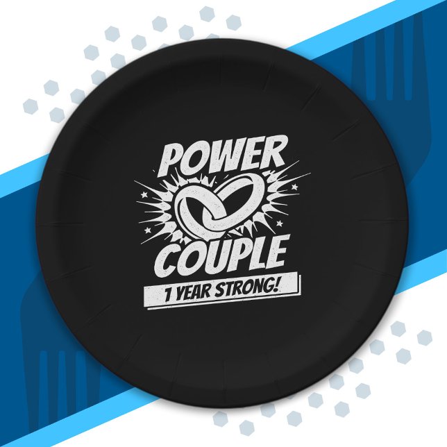 1st Anniversary Couples Married 1 Year Strong Paper Plates (Creator Uploaded)