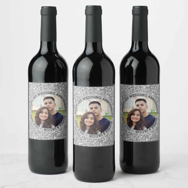 1st Anniversary Custom Photo Wine Label (Bottles)