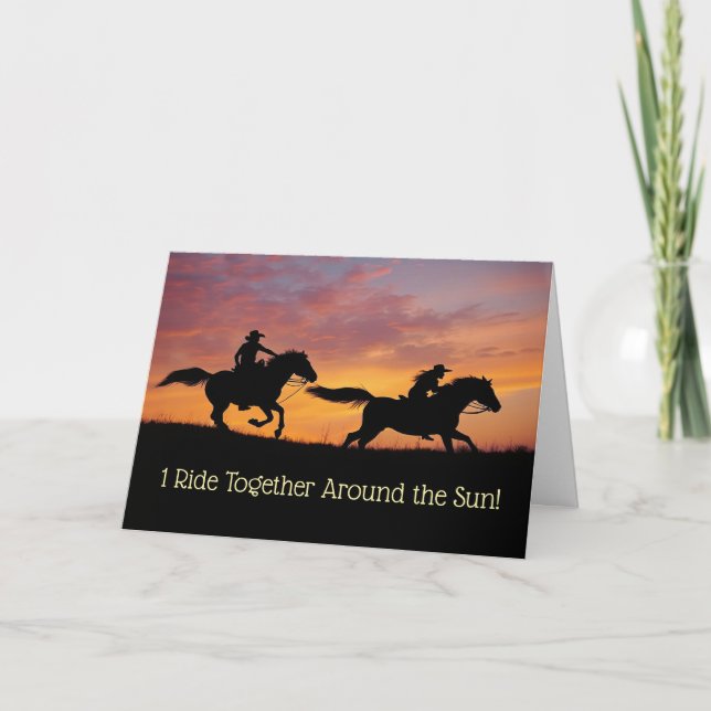 1st Anniversary Cute Cowboy Cowgirl Country Wester Card (Front)