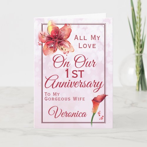 1st Anniversary Floral Lily Card