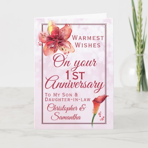 1st Anniversary Floral Lily Son Daughter Card