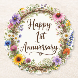1st Anniversary Floral Paper Coaster