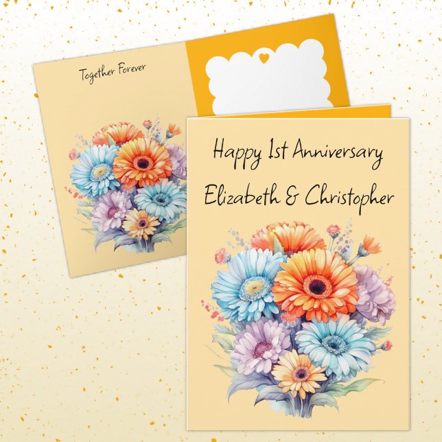 1st Anniversary gerbera flowers orange Card (Creator Uploaded)