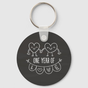 1st Anniversary Gift Chalk Hearts Button Keychain