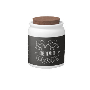 1st Anniversary Gift Chalk Hearts Candy Jar