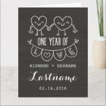 1st Anniversary Gift Chalk Hearts Greeting Card<br><div class="desc">Cute two doodle hand drawn heart 1st year anniversary design.</div>