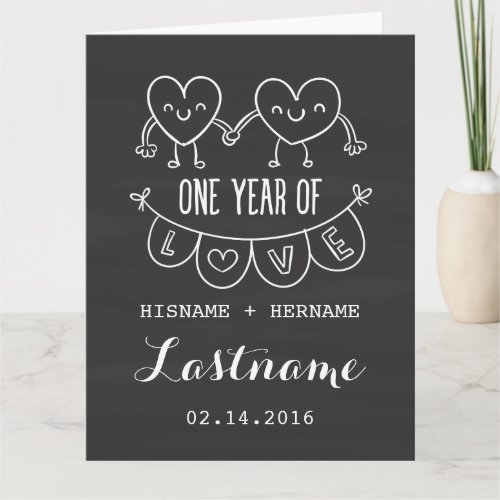 1st Anniversary Gift Chalk Hearts Greeting Card
