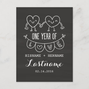1st Anniversary Gift Chalk Hearts Postcard