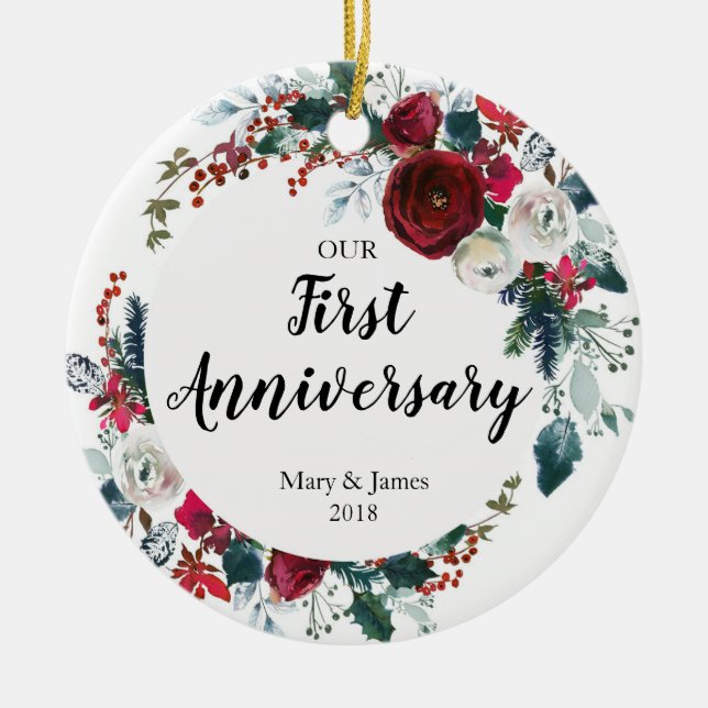1st Anniversary Gift for Couple Ornament (Front)
