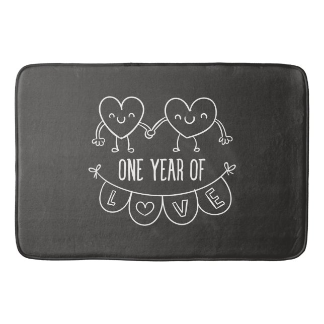 1st Anniversary Gift for Her Chalk Hearts Bath Mat (Front)