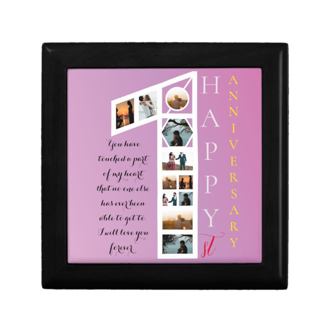 1st Anniversary Gift Wooden Jewelry Keepsake Box  (Front)