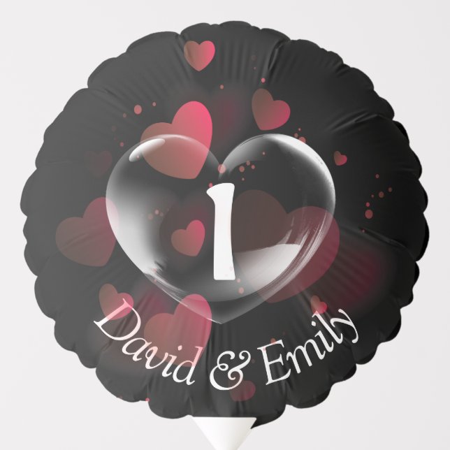 1st Anniversary Heart Bubble With Red Hearts Balloon (Front)